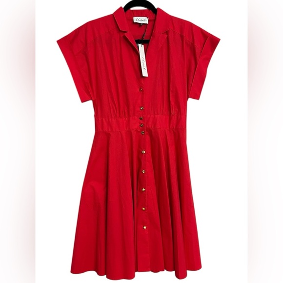 NWT Closet London Women’s Red Button Up A-Line Tie Waist Shirt Midi Dress Size 8 - Picture 1 of 6